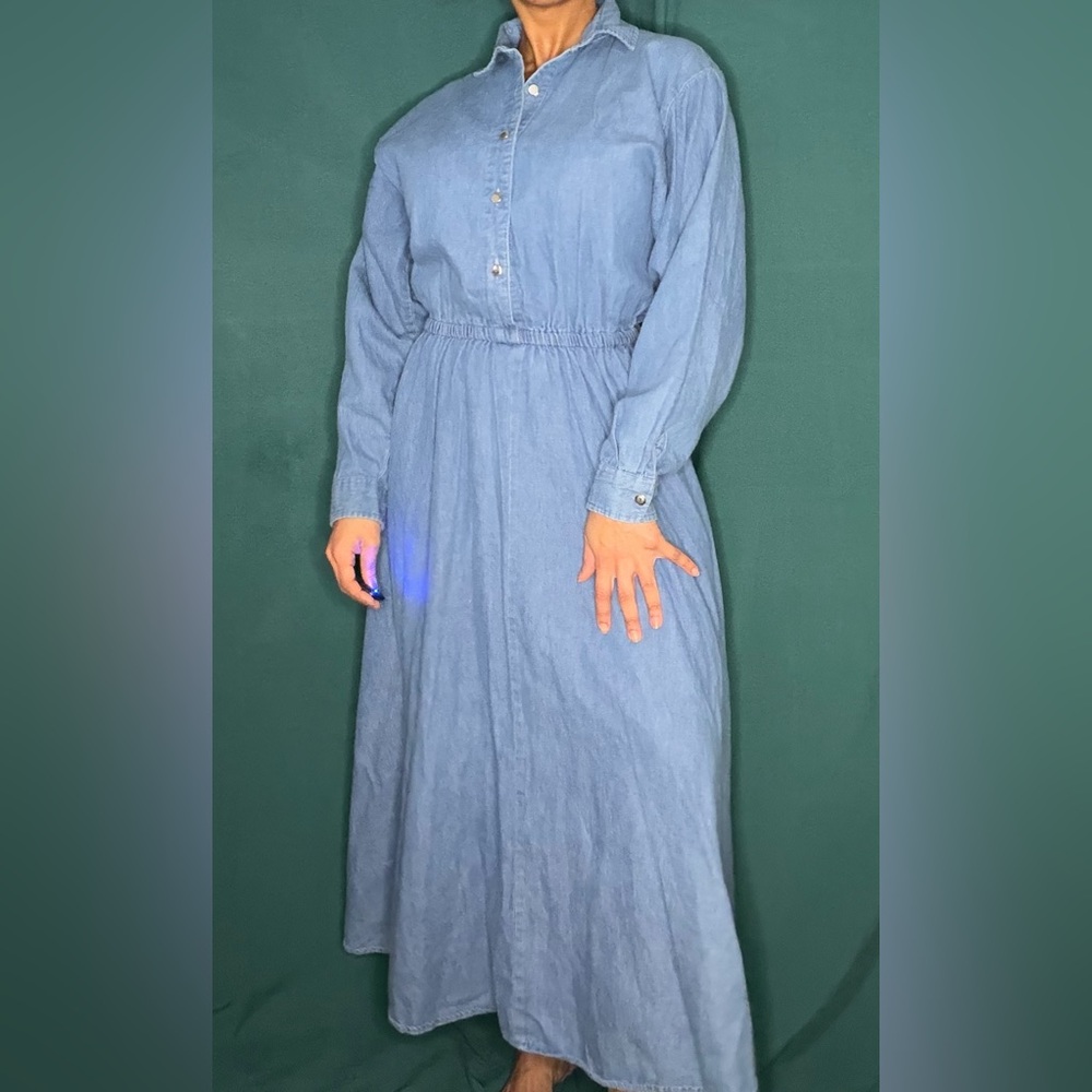 Denim Roper Vintage Long Sleeve Collared Maxi Dress